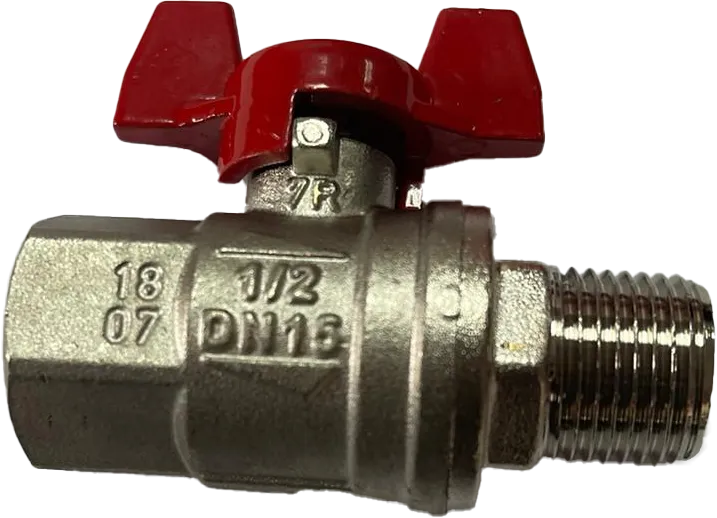 Robinet cu bila pentru conditii grele de lucru, filet int. - ext. si maneta fluture rosie, PN 65