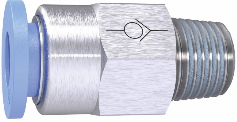 Supapa de sens push-in 8 mm cu filet exterior conic R 1/8 etansat cu PTFE , sens filet - furtun