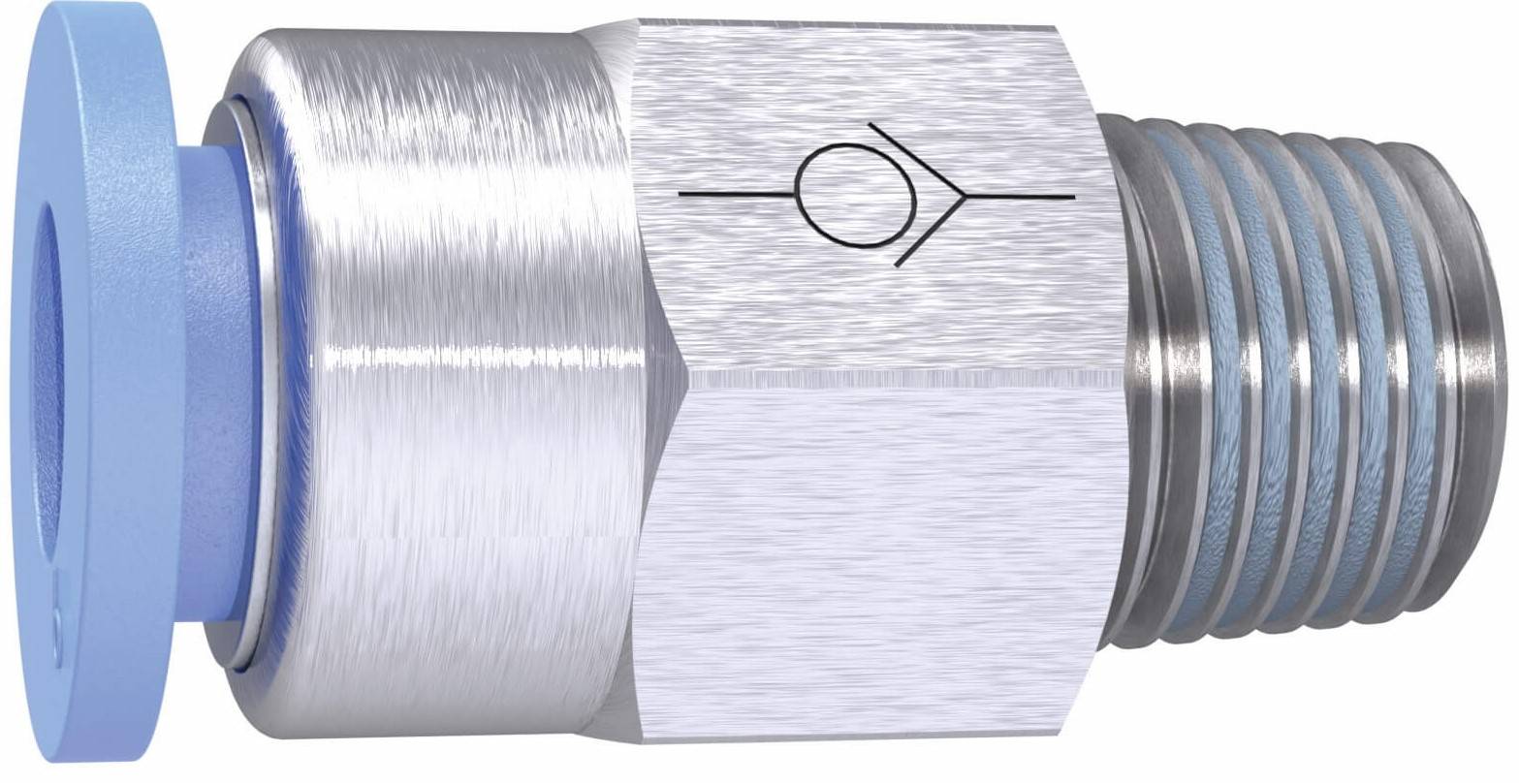 Supapa de sens push-in cu filet exterior conic etansat cu PTFE , sens filet - furtun