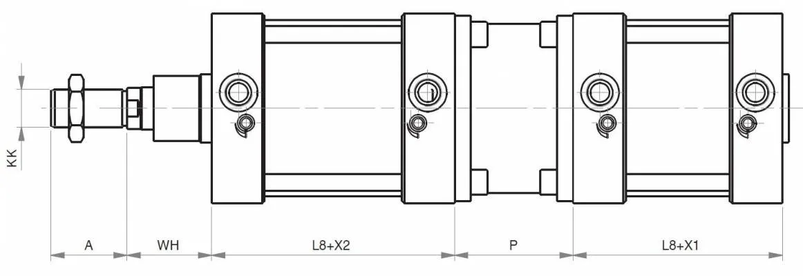 Cilindru tandem multi-pozitie cu amortizare, Ø160-320