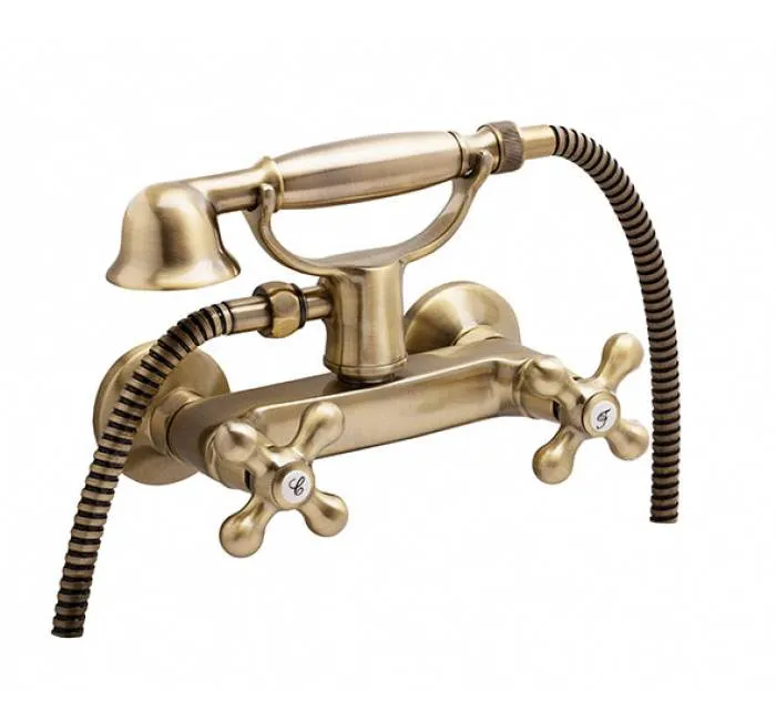 Baterie cu mixer pentru dus cu kit placata cu bronz