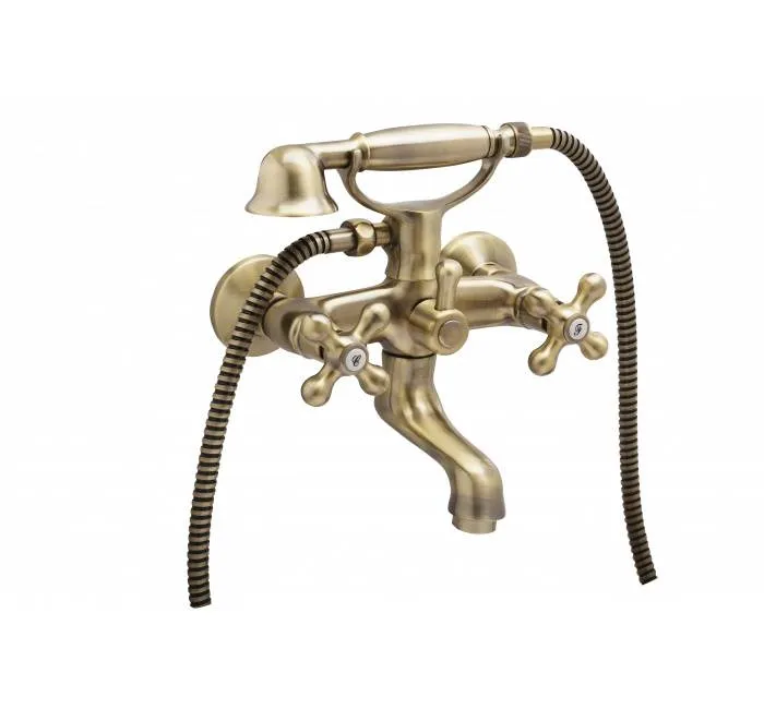 Baterie mixer pentru baie cu kit placata cu bronz