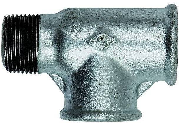 Conector T cu 2 filete interioare si un filet exterior in lateral, din fonta maleabila