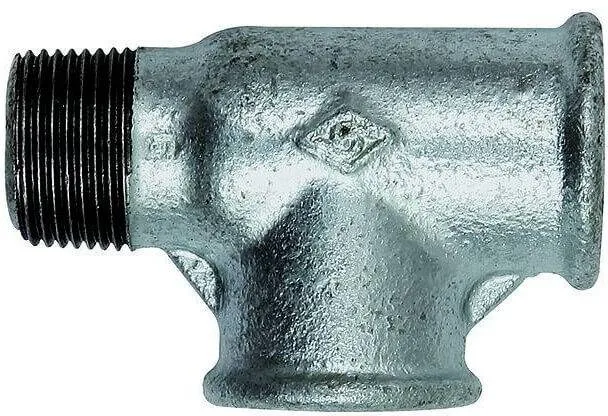 Conector T cu 2 filete interioare si un filet exterior in lateral, din fonta maleabila