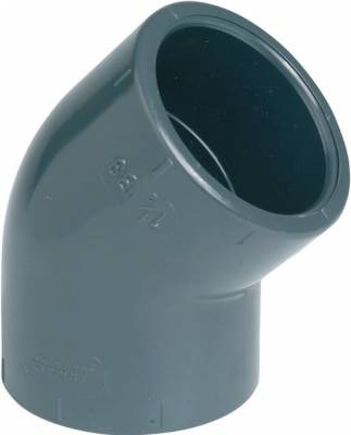 Cot 45°, conexiuni prin lipire, 75 mm, PVC-U