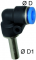 Cupla L push-in 6 mm cu adaptor 6 mm, seria Mini