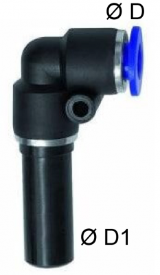 Cupla L 90° push-in 16mm cu adaptor 16mm, POM/alama