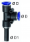 Cupla L-T push-in 8mm cu adaptor 12mm, POM/alama
