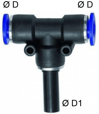 Cupla T push-in 6mm cu adaptor 10mm, POM/alama