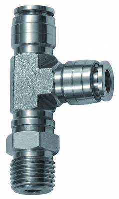 Cupla L-T push-in, rotativa, cu filet conic exterior, seria Inox, R 1/4&QUOT; - 4 mm