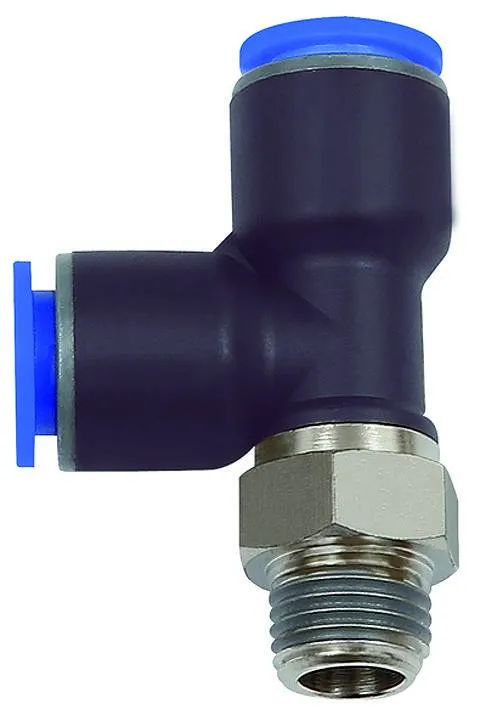 Cupla L-T push-in cu filet conic exterior etansat cu PTFE, seria standard