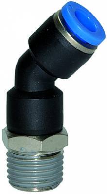 Cupla L 45° push-in cu filet conic exterior etansat cu PTFE, seria standard