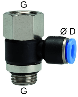Cupla L rotativa cu 1 conexiune push-in si filet cilindric int./ext. cu O-ring