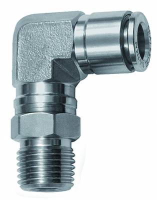 Cupla L push-in, rotativa, cu filet conic exterior, seria Inox