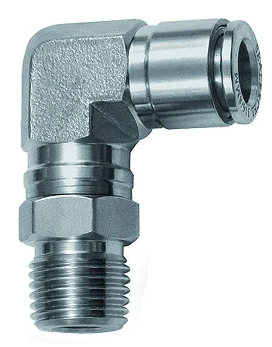 Cupla L push-in, rotativa, cu filet conic exterior, seria Inox
