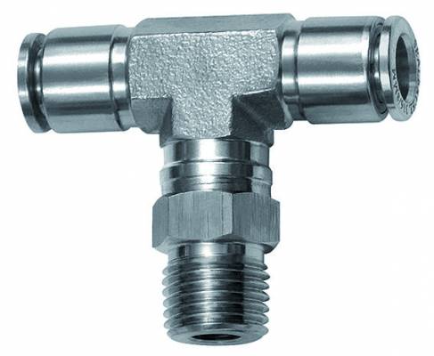 Cupla T push-in, rotativa, cu filet conic exterior, seria Inox, R 1/2&QUOT; - 12 mm