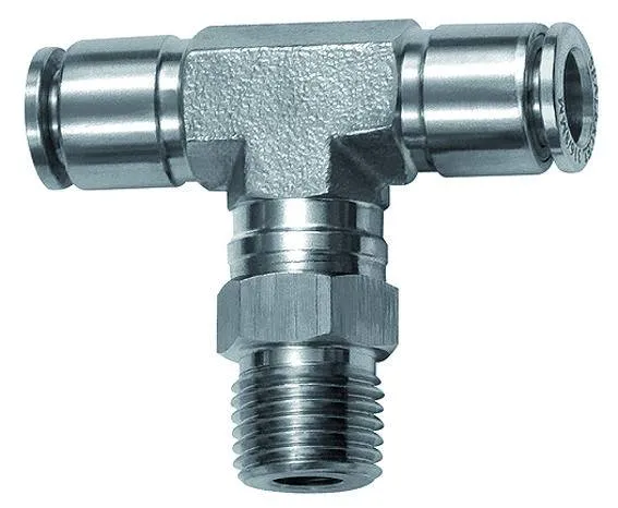 Cupla T push-in, rotativa, cu filet conic exterior, seria Inox