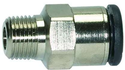 Cupla dreapta push-in cu filet conic exterior etansat cu PTFE, seria click-clock
