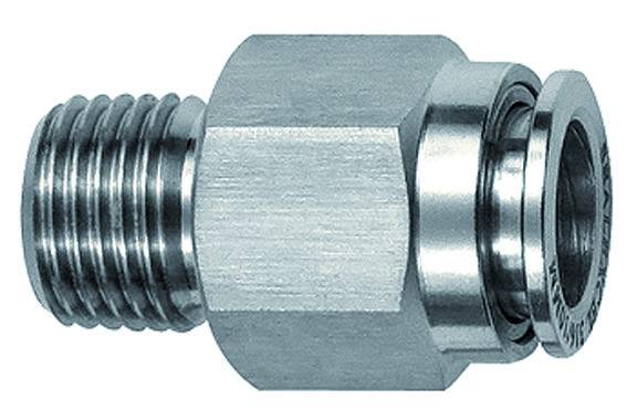 Cupla dreapta push-in cu filet conic exterior, seria Inox, R 1/4&QUOT; - 4 mm