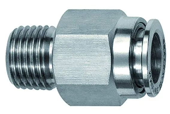 Cupla dreapta push-in cu filet conic exterior, seria Inox