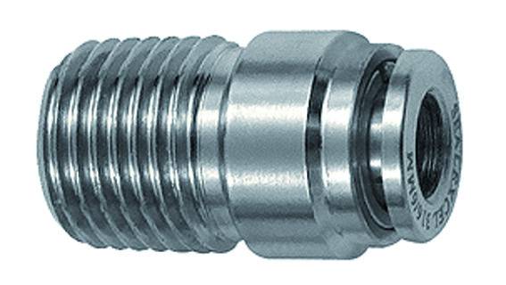 Cupla dreapta rotunda push-in, cu filet exterior si hexagon intern, seria Inox