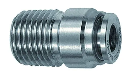 Cupla dreapta rotunda push-in, cu filet exterior si hexagon intern, seria Inox