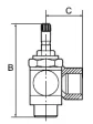 Drosel metalic cu filet cilindric exterior/interior, reglaj cu surub, droselizare filet - furtun