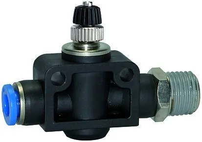 Drosel traseu - cupla push-in si filet conic exterior etansat cu PTFE - droselizare furtun - filet