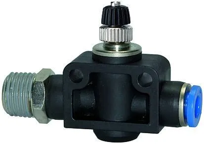 Drosel traseu - cupla push-in si filet conic exterior etansat cu PTFE - droselizare filet - furtun
