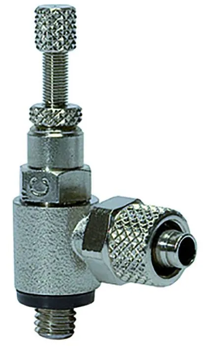 Drosel metalic cu filet cilindric exterior si conector push-on, reglaj cu surub, droselizare filet - furtun