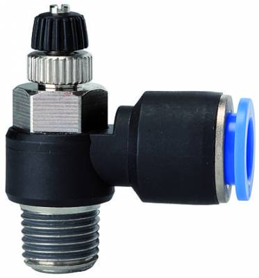 Drosel cu filet exterior R 1/2 si cupla push-in 12 mm, reglaj cu surub, droselizare furtun - filet