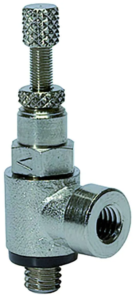 Drosel metalic cu filet cilindric exterior/interior, reglaj cu surub, droselizare furtun - filet