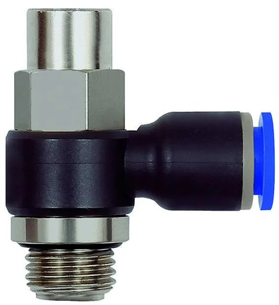 Drosel cu filet ext. cilindric si cupla push-in, reglaj cu surubelnita, droselizare filet - furtun