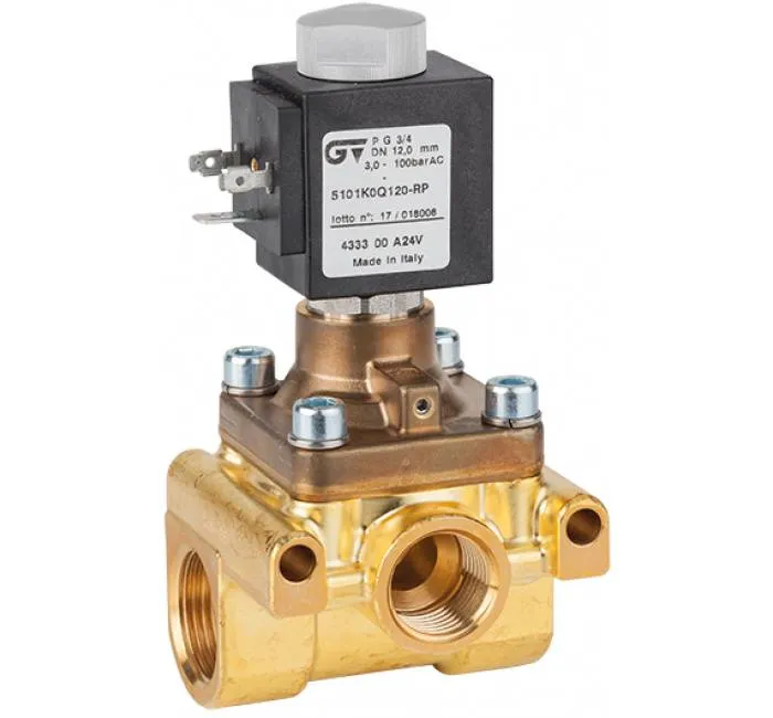 3 ways indirect acting solenoid valve N.C. with piston pilot control