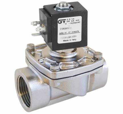 Electroventil 2/2 din inox, actionare mixta, NC, filet G 3/8&QUOT;, bobina 110V AC - 50/60 Hz