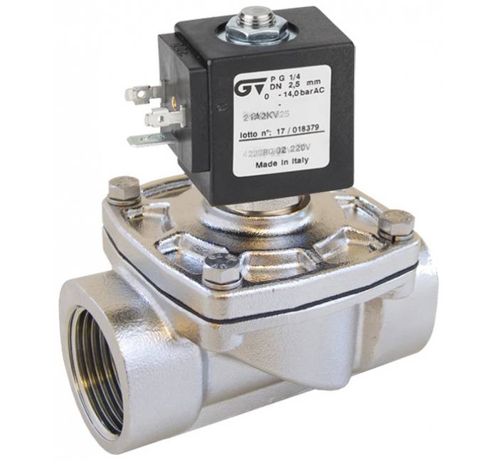 Electroventil 2/2 INOX, actionare mixta, normal inchis