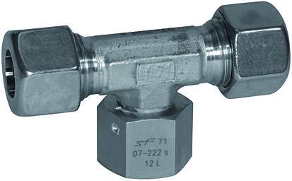 Fiting T cu strangere reglabila in jos, etansare conica, din inox 1.4571