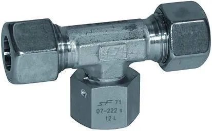 Fiting T cu strangere reglabila in jos, etansare conica, din inox 1.4571