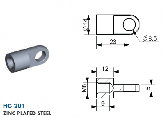 Ochi cu filet M8, Ø 8,5 mm, L=23 mm, grosime 5 mm, otel zincat