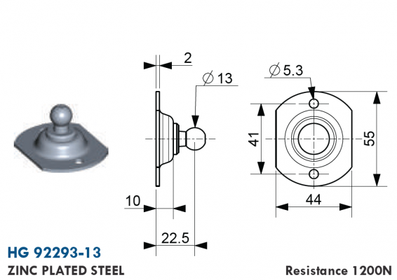 Placa baza cu bila 13 mm, otel zincat
