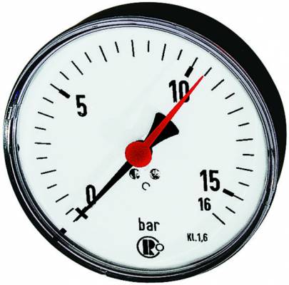 Manometru cu indicator rosu, Ø100 mm, 0 - 2,5 bar, atac axial G 1/4