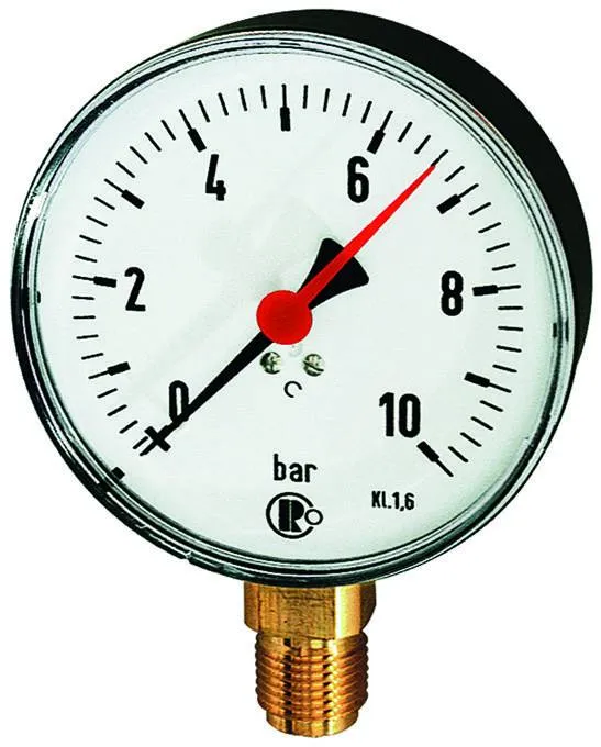 Manometru cu indicator rosu,  atac radial, Ø80, 100, 160
