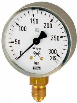 Manometru pentru oxigen, atac radial G 1/4, 0-400 bar, Ø 63 mm