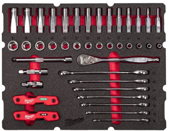Insertie spuma PACKOUT 55 buc chei combinate, chei combinate cu clichet 3/8&QUOT; - Milwaukee