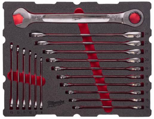 Set de 17 chei combinate cu clichet MAX BITE cu insertie din spuma PACKOUT - Milwaukee
