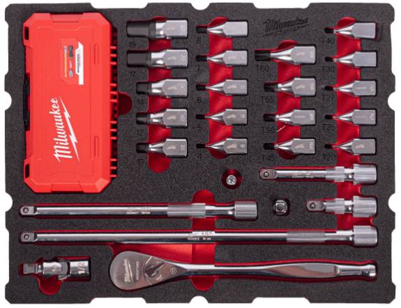 Set insertie spuma PACKOUT antrenor cu clichet 1/2&QUOT; si cap chei tubulare cu bit - Milwaukee