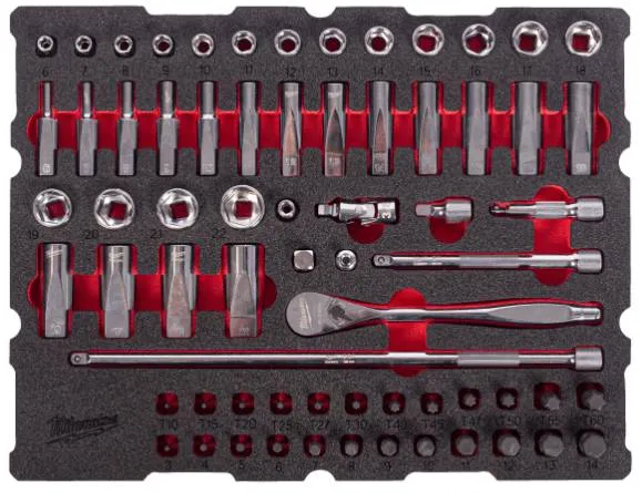 Set insertie spuma PACKOUT antrenor cu clichet 1/4&QUOT; si chei tubulare - Milwaukee