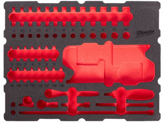 Insertie din spuma PACKOUT de schimb pentru set de clichet si tubulare cu biti de 1/2&QUOT;, 67 de piese - Milwaukee