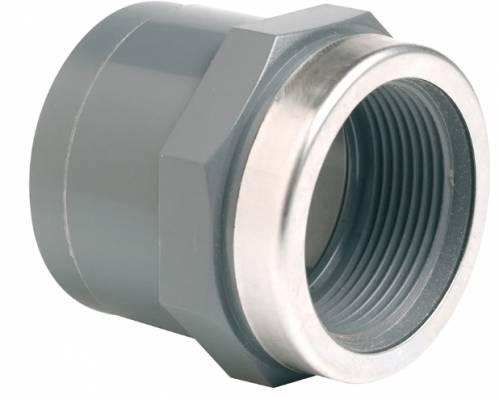 Niplu cu ranforsare din inox, conexiune prin lipire si filet interior G 1&QUOT;, 32 mm, PVC-U