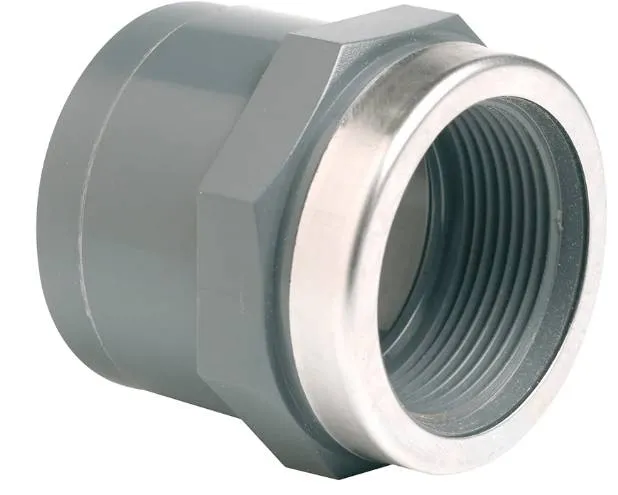 Niplu cu ranforsare din inox, conexiune prin lipire si filet interior, PVC-U